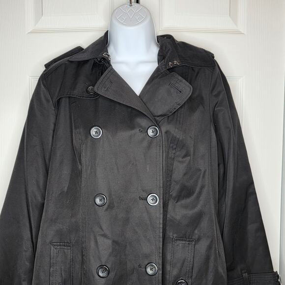 London Fog Double Breasted Hooded Trench Coat Sz Large - Picture 4 of 10
